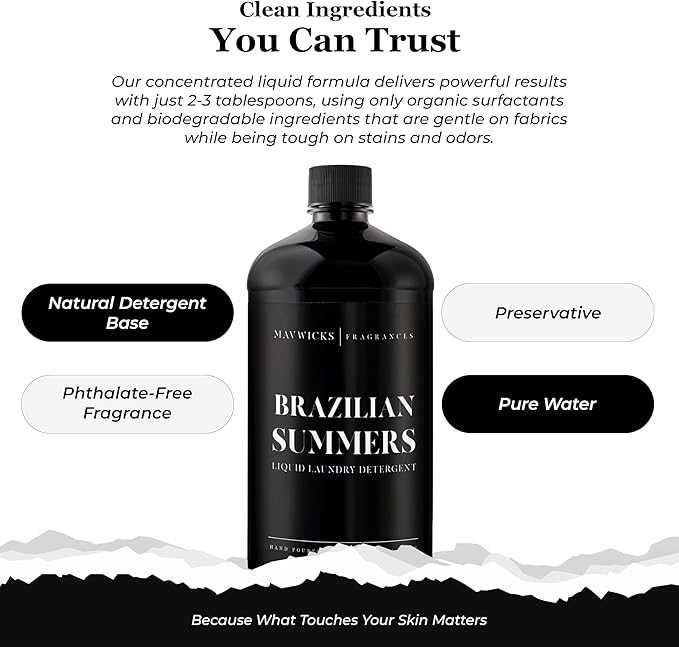 Laundry Liquid Detergent (Brazilian Summers) - 32 Oz Laundry Perfume Bottle for Men & Women, Stain & Odor Remover, Deep Clean, Long-Lasting Fragrance and Freshness for All Fabrics
