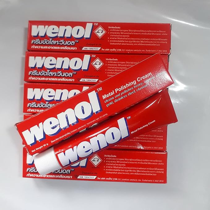 wenol Metal Polish Shiner with Surface Protection 50 g. 1.76 oz (pack of 6). Get Free !! Microfiber cloth.
