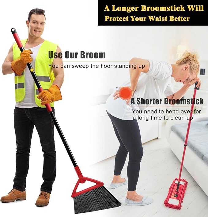 Heavy Duty Broom of Outdoor and Indoor, 4 Packs Upgraded Commercial Angle Brooms, Perfect Red Broom of House,Kitchen, Garage, Courtyard, Concrete