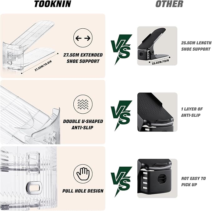 Adjustable Shoe Slots Organizer,30PACK Transparent Shoe Stackers Shoe Rack Holder Shoe Space Savers Double Layer Stack Shoe Racks for Closet Organization(Transparent)