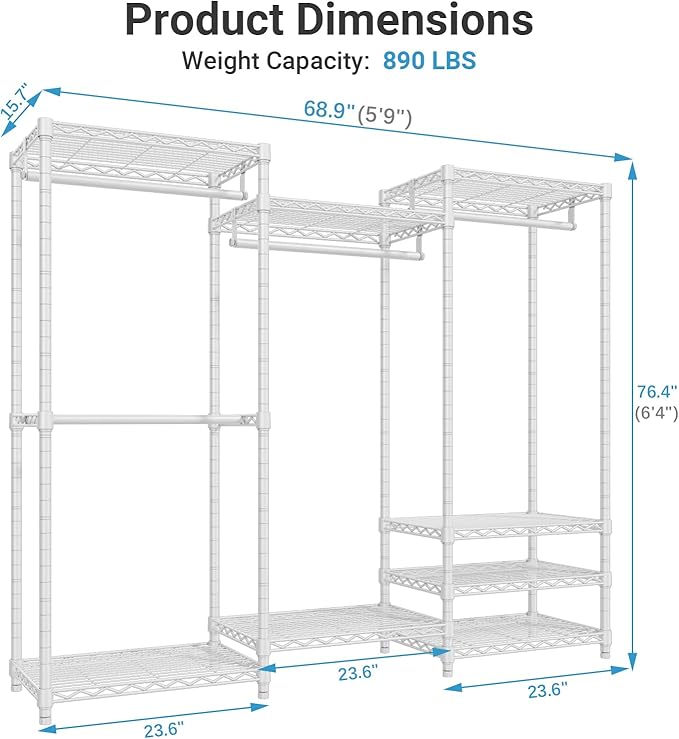 VIPEK V5C Portable Bedroom Armoires Wardrobe Closet with Cover, Heavy Duty Covered Clothes Rack Adjustable Closet Rack, White Metal Clothing Rack with Grey Oxford Fabric Cover, 68.9" Lx15.7 Wx76.4 H