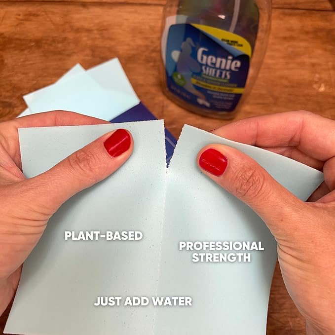 Genie Sheets Glass & Mirror Cleaner | Concentrate Makes 6 24oz Refills | Professional-Strength | Just Add Water | Sustainable Eco-Friendly Plant-Based Solution | 6 Sheets