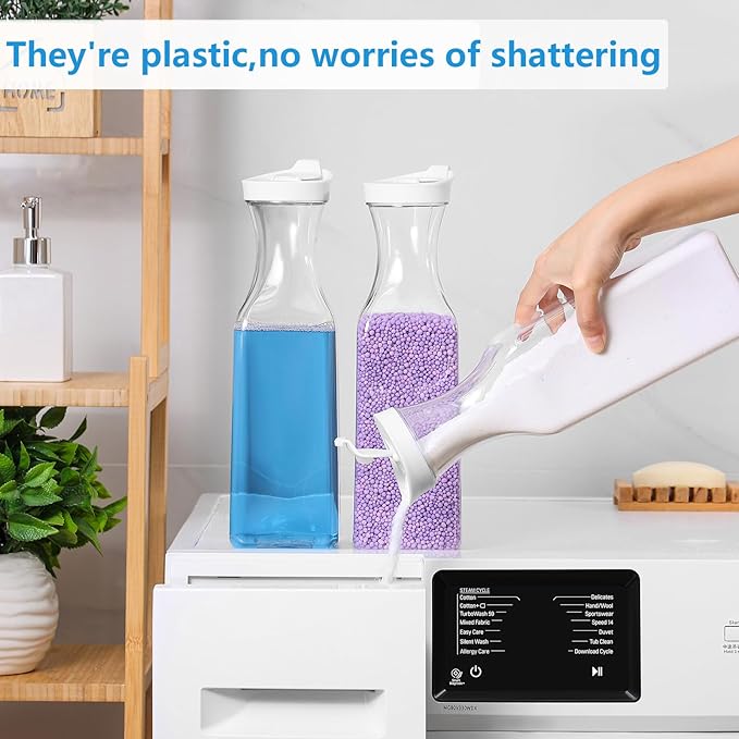 Laundry Detergent Dispenser,54oz Fabric Softener Dispenser,Plastic Liquid Laundry Detergent Container,Laundry Detergent Organizer for Laundry Room Organization with 4 Labels,3 Pack,White