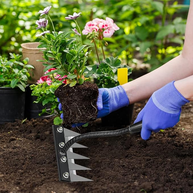 Detachable Gardening Hand Weeder Tool, Manual Weeder Claw Remover, Weed Puller Rake, Detachable Garden Hand Weeder Tool, Effective Uprooting for Lawn Garden Yard Vegetable Backyard Farm (5 Tines)
