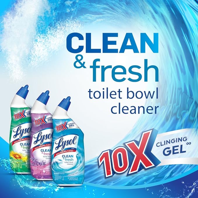 Lysol Toilet Bowl Cleaner Gel, For Cleaning and Disinfecting, Stain Removal, Forest Rain Scent, 24oz (Pack of 4)