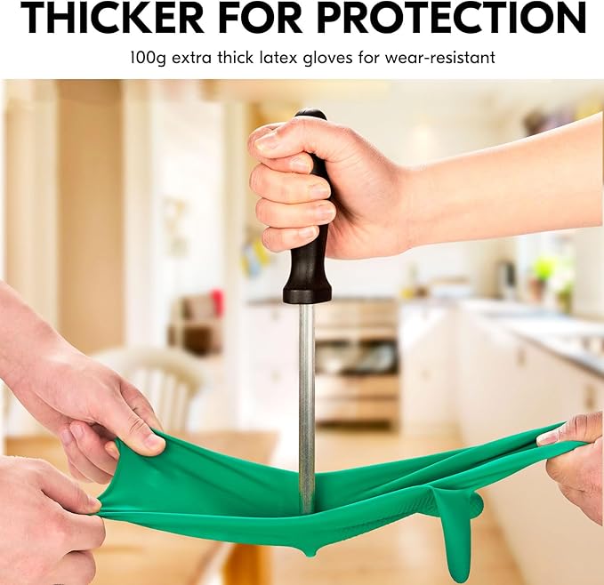 Vgo... 10-Pairs Reusable Household Gloves, Rubber Dishwashing gloves, Extra Thickness, Long Sleeves, Kitchen Cleaning, Working, Painting, Gardening, Pet Care (Size L, Green, HH4601)