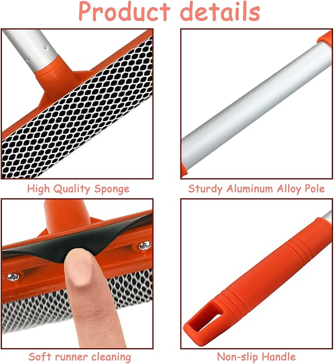 Window Squeegee for Window Cleaning with Retractable Pole, Squeegee Window Cleaner Tool 2 in 1 Car Window Cleaning Tool Telescopic Window Washing Equipment, Shower Squeegee for Glass Door