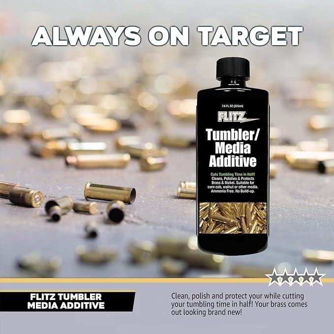 Flitz Tumbler Media Additive - 7.6oz Bottle of USA-Made Brass Cleaner Reloading Liquid for Ammo, Copper, & All Metals - Ammonia-Free Tumbling Polish to Remove Oxidation, Powder Residue (3 Pack)