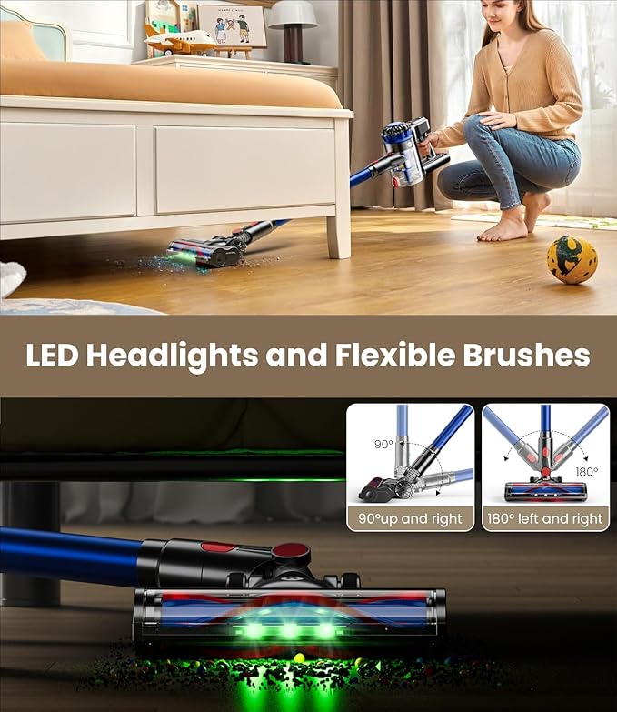KARDV Cordless Vacuum Cleaner, 500W/40Kpa Vacuum Cleaners for Home, 60Mins Stick Vacuum with LED Display, Anti-Tangle & Wall Mount Charging, 8 in 1 Lightweight Vacuum for Hard Floors Carpet Pet Hair