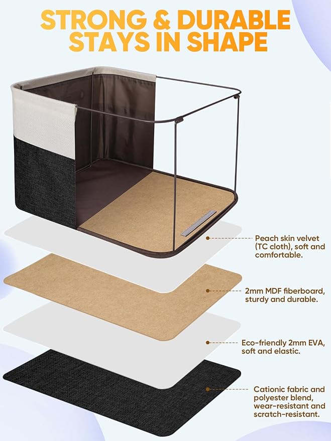 BALEINE 1 Pack Fabric Storage Bins for Shelves, Linen Storage Baskets for Organizing, Decorative Closet Bins for Clothes, Home (Black, 14''x10''x8.5'')