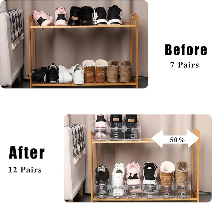 Shoe Stacker Shoe Rack Organizer for Closet Space Saver Storage Shoe Holder Organization (Transparent, 6 pack)