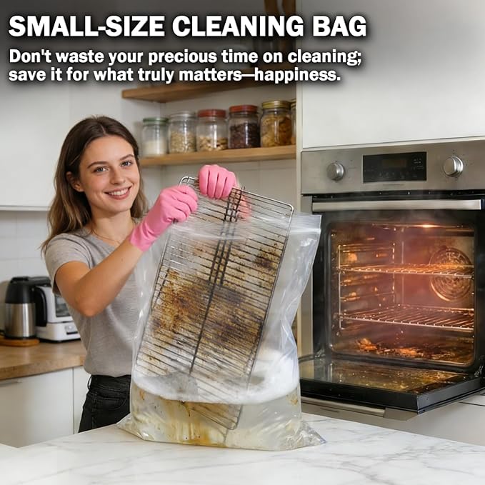 Mity Rain 5 Packs Oven Rack Cleaning Bag Kit, Reusable No-Scrub Oven Rack Cleaning Bags, Includes three gloves and one brush (three 23.62*35.43 inch and two 31.50*39.37inch) leak-resistant PE bags