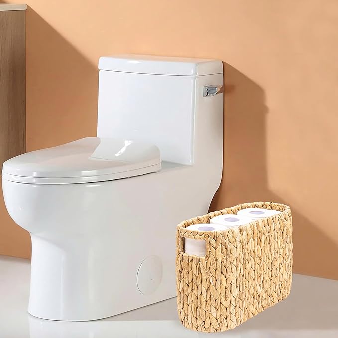 Wicker Toilet Paper Storage Holder with Built-in Handles, Toilet Paper Holder for up to 6 Mega Rolls, Water Hyacinth Toilet Paper Baskets Bathroom Accessories Organizer