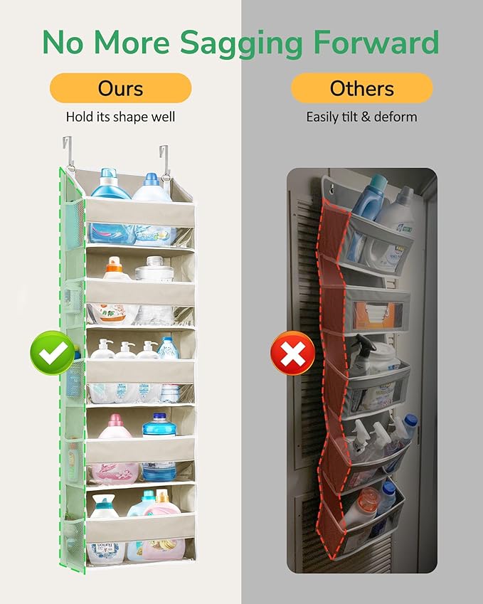 ULG 1-Pack Over Door Organizer with 5 Large Pockets 10 Mesh Side Pockets, 44 lbs Weight Capacity Hanging Storage Organizer with Clear Window for Bedroom Bathroom Kitchen, RV, Camper, Beige
