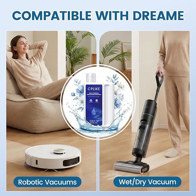 Floor Cleaning Solution Compatible with Dreame Cleaning Solution, Multi-Surface Floor Cleaner for All Dreame Wet Dry Vacuum Cleaners & Robot Vacuums, 33.8 fl oz