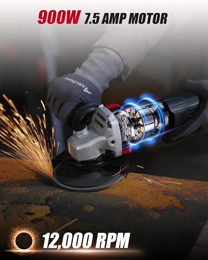AVID POWER Angle Grinder 7.5-Amp 4-1/2 inch Electric Grinder Power Tools with Grinding Wheels, Cutting Wheels, Flap Disc and Auxiliary Handle for Cutting, Grinding, Polishing & Rust Removal - Dark Red