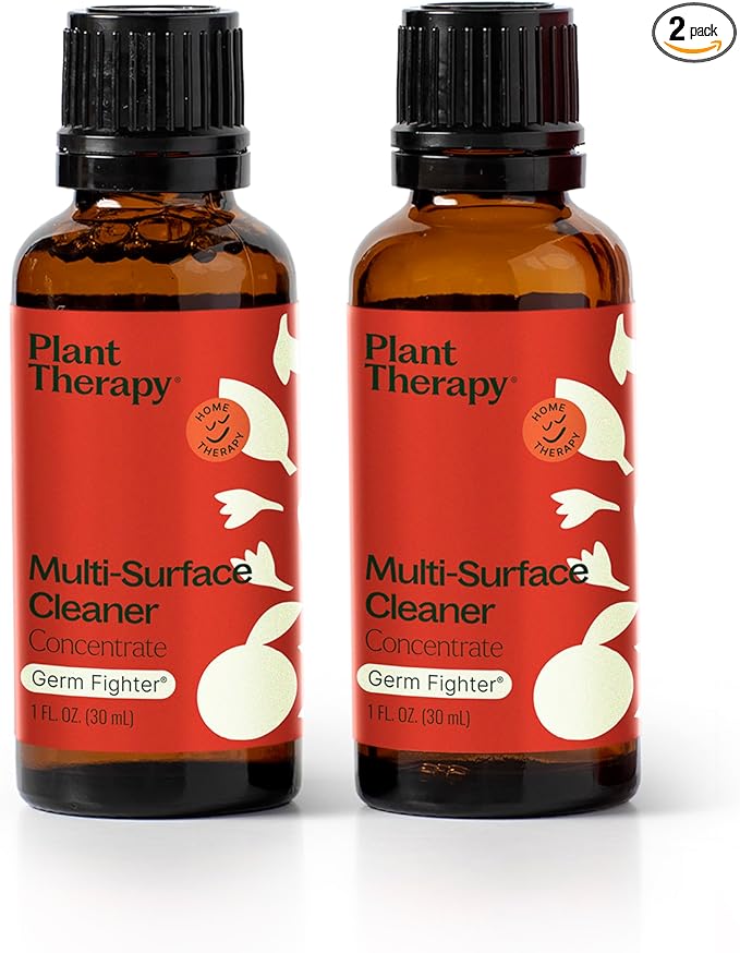 Plant Therapy Germ Fighter Blend All Natural Multi-Surface Cleaner Concentrate, Use to Clean Countertops, Stovetops, Tile, Microwave, 30 mL (2-Pack)