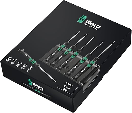 Wera 2035/6 Kraftform MicroSlotted/Phillips Electronics Screwdriver Set and Rack, 6-Piece