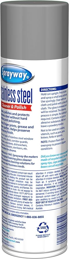 Sprayway SW841R Oil-based Stainless Steel Cleaner and Polish, Protects and Preserves, Resists Streaks and Finger prints, 15 Oz.