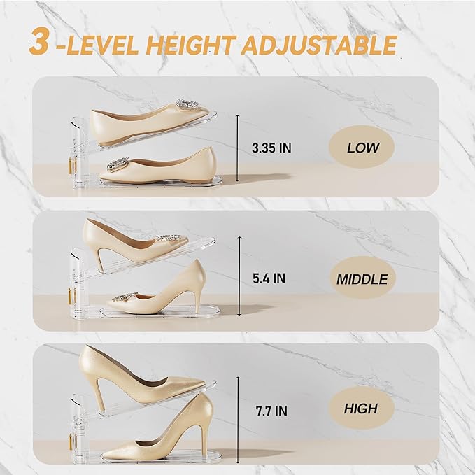 FENRUNXU Shoe Slots Organizer for Closet, Shoe Stacker Organizer Double Layer Stack Shoe Rack, Shoe Display Shelf 50% Space Saver Storage Holder for Closet, 30 Pack