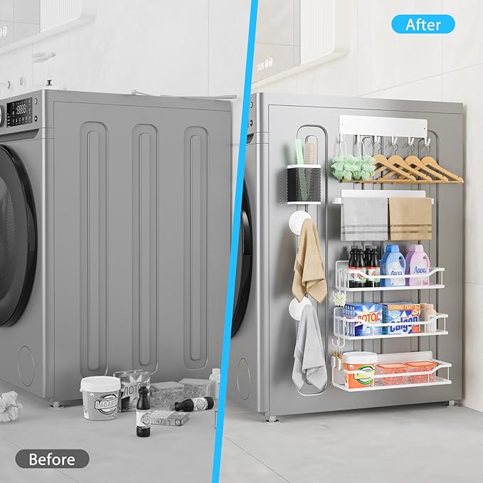 Multifunctional Magnetic Shelf for Washing Machine, Refrigerator, Microwave, Coffee Maker, and Any Metal Surface, Powerful Magnetic Shelves Include Magnetic Paper Towel Holder (8 pcs - White)