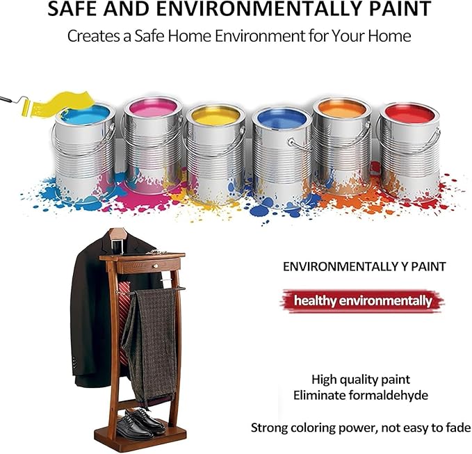 Wood Clothes Valet Stand with Tray, Floor Standing Suit Valet Stand with Drawers and Front Trouser Rack, Men's Valet Stand, for Living Room Office Dressing Room 44.4x30x112.2 cm (Black)