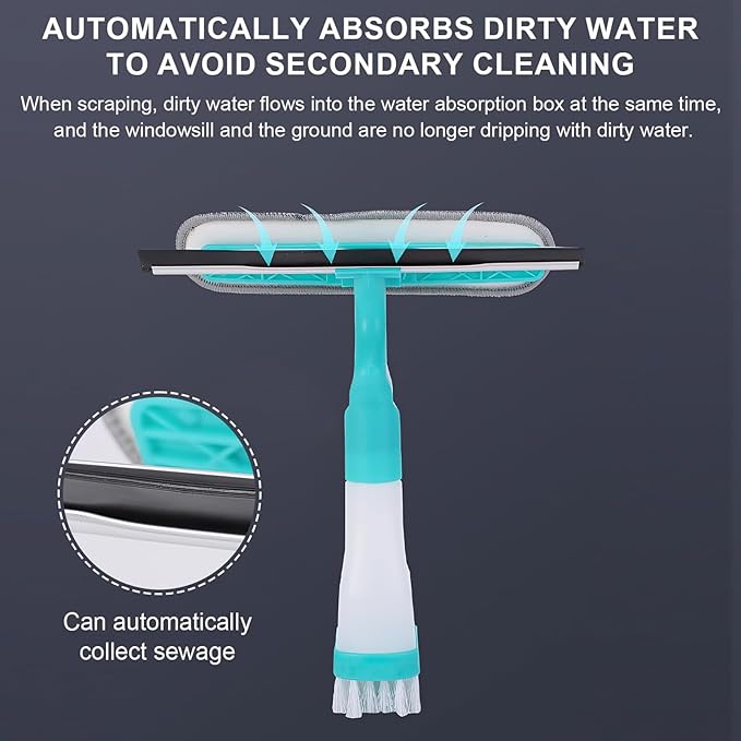 Zerodis Window Squeegee Cleaner with Spray, Mirror Scrub Pad Compact Glass Mop for Indoor Outdoor Bathroom Kitchen