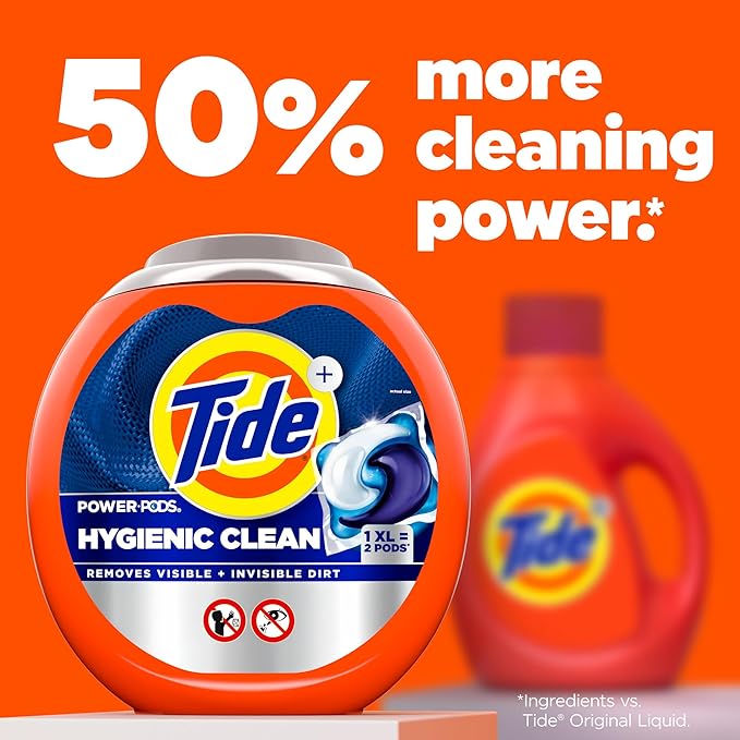 Tide Hygienic Clean Power PODS Laundry Detergent Pacs, Original Scent, 45 Count, Removes Visible and Invisible Dirt