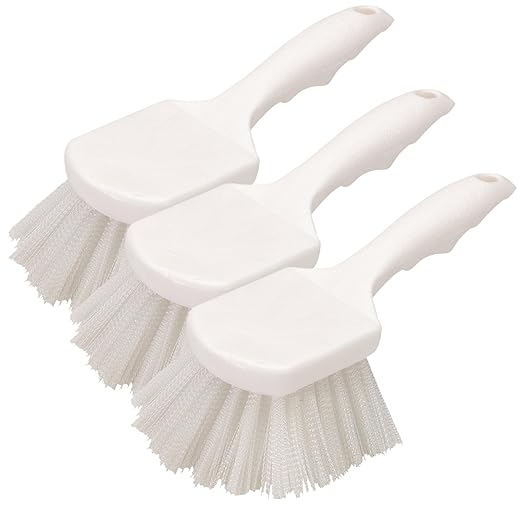 Carlisle FoodService Products 3662000 Flo-Pac Plastic Handle Utility Scrub Brush, Nylon Bristles, 2" Bristle Trim, 8" Length, White, 3 Count