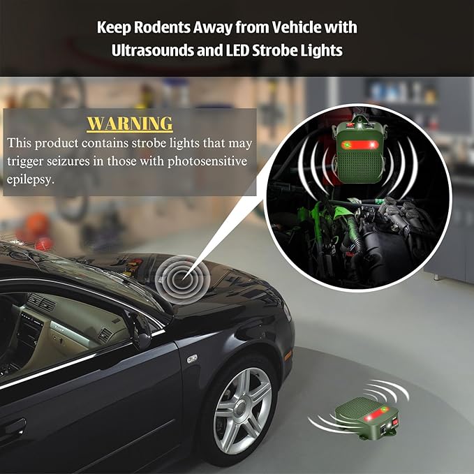 Mouse Repellent Battery Operated Ultrasonic Rodent Repellent for Car Engine Get Rid of Mice Rats from Attic Garage Vehicle Indoor Under Hood Rodent Repeller Pack of 2