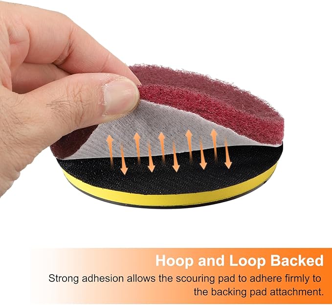 HARFINGTON 12pcs Scrubber Scouring Pads 400 Grits 3 Inch Drill Power Brush Hoop and Loop Surface Conditioning Disc Drill Scuffing Disc Scrub Pads for Home Kitchen Cleaning, Red