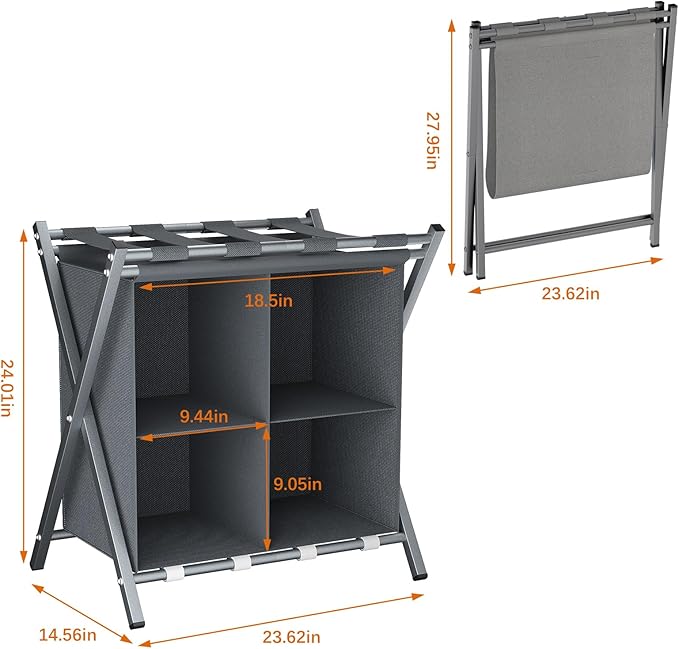 aboxoo Luggage Rack with storage, Guest Room Folding Suitcase Stands, Holds up to 120 lb, Space Saving Suitcase Holders for guest room, Bedroom Hotel, Grey