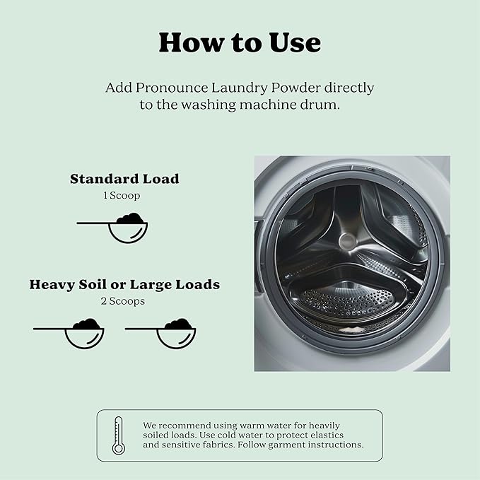 Pronounce Laundry Detergent Powder Alternative | Non-Toxic, Eco-Friendly, Natural for Sensitive Skin, Eczema, and Babies. Stain + Smell Fighting. HE Safe (Peppermint, 120 Loads)