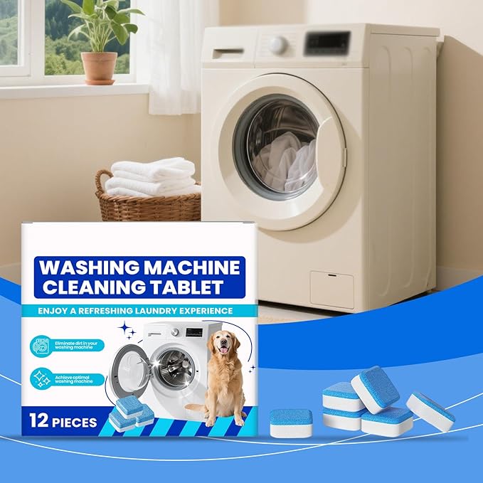 Eco-Friendly Washing Machine Cleaner, 12 Pack Washing Machine Deep Cleaner Tablets, Remove Stubborn Pet Hair, Septic Safe, Compatible with HE, Top & Front Load Washers (3PCS)