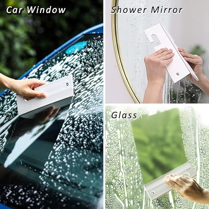2PCS,White Silicone Squeegee with Hanging Hole, Water Blade for Cleaning Kitchen Countertops Sink, Bathroom Shower Mirrors Glass, Car Windows Wiper Scraper, Flexible Waterblade Cleaner Tool