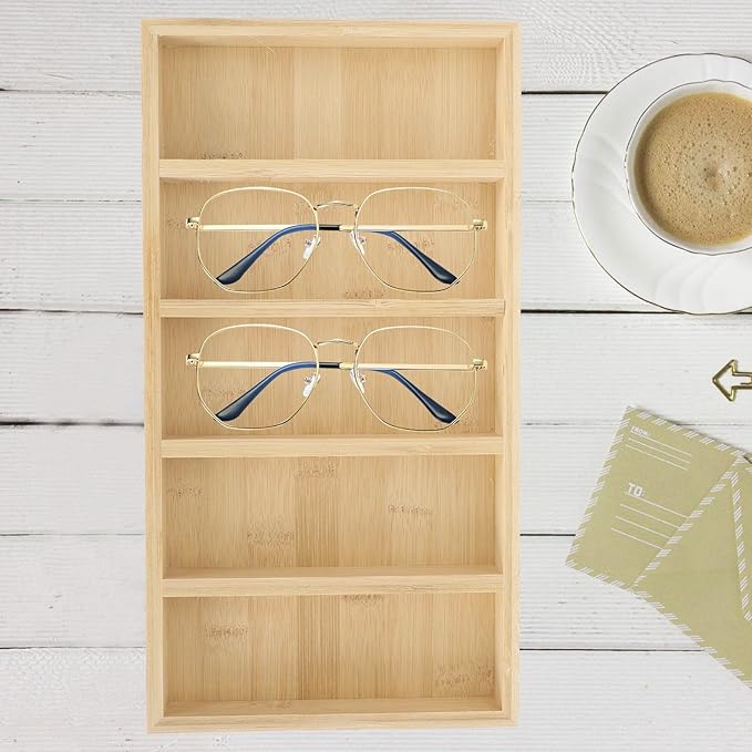Eyewear Organizer Tray with 5 Compartments, Wear-Resistant Sunglasses Storage Display Case for Glasses and Eyeglasses, Multipurpose Glasses Holder for Home and Office