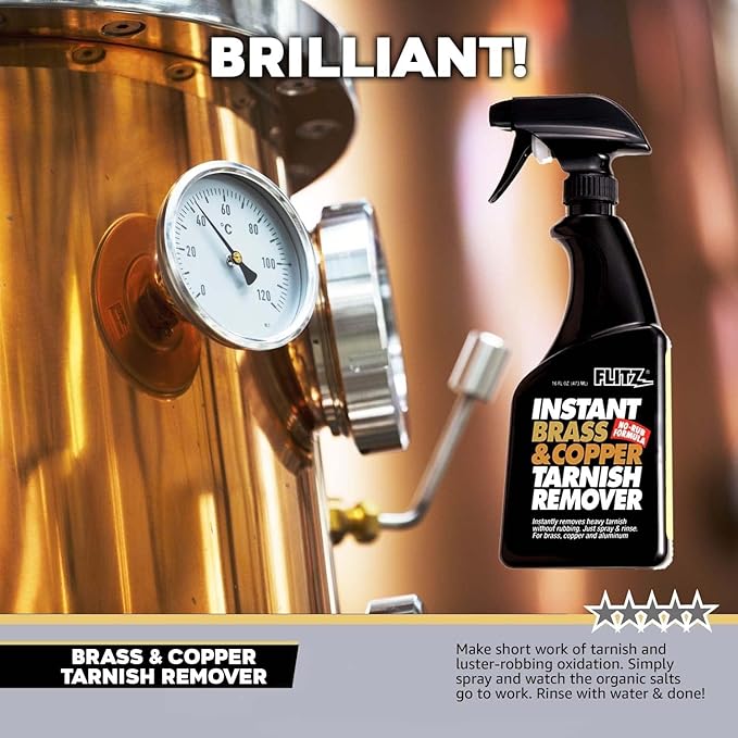 Flitz Instant Brass and Copper Tarnish Remover - 16oz Bottle of USA-Made Organic Rust Remover Spray (No-Rub) - Removes Stains & Oxidation from Glass & Aluminum - Brass Cleaners That Work (12 Pack)
