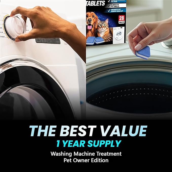 Washing Machine Cleaner New Ultra Pro Tablets 50% Stronger Formula for Pet - 28 Pack, HE Front & Top Load, Washer Deep Cleaning, Remove Tough Pet Hair, Odors, Residue & Grime, No Dander Build-up