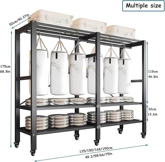 Heavy Duty Covered Clothes Rack with Magnetic Door Foldable Portable Wardrobe Closet for Hanging Clothing Rolling Black Metal Garment Rack on Wheels Closet System (Navy Blue, 70.89in)