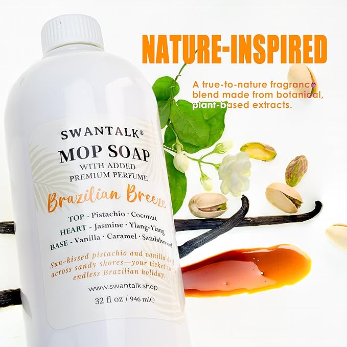 Mop Soap with Long Lasting Premium Perfume, 4X Concentrated Floor Cleaner, Multi Surface Solution for Hardwood, Tile, LVP, Laminate, Pet Friendly, 32 fl oz (Brazilian Breeze)