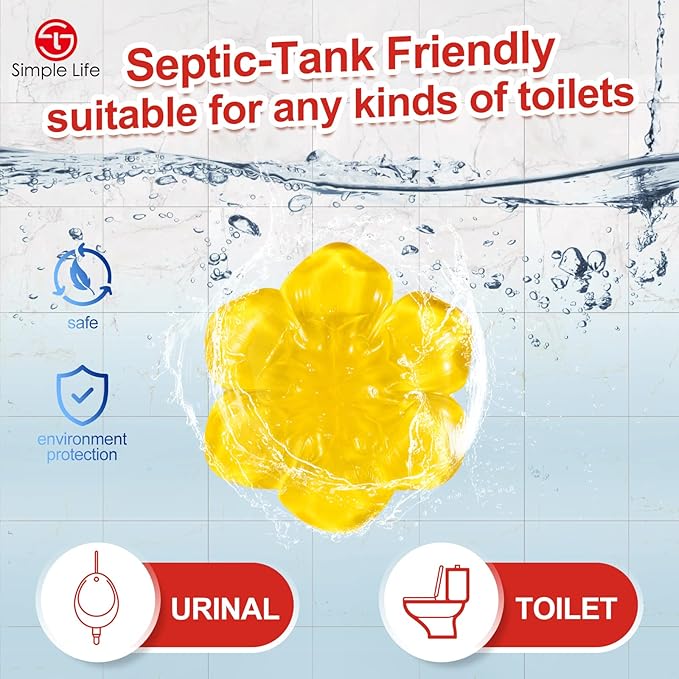 Simple Life Toilet Gel Stamp – Fresh Flower Scent, Anti-Limescale Toilet Cleaner Gel, Deodorizing & Long-Lasting Freshness, 64 Stamps, Blue & Yellow