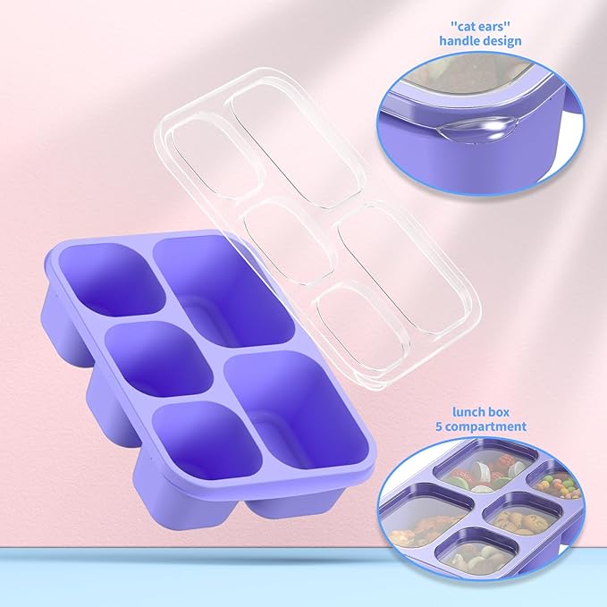 Bento Box Adult Lunch Box - 4 Pack, 5 - Compartment Meal Prep Container for Kids, Reusable Food Storage Snack Containers - Stackable for School, Work, and Travel (PP(Blue/Pink/Green/Purple))