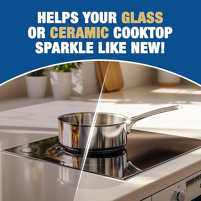 Bar Keepers Friend Cooktop Cleaner + Scraper + Dish Fish - Multipurpose Liquid Stovetop Cleanser, Safe for Use on Glass or Ceramic Cooking Surfaces, Copper, Brass, Chrome, Stainless Steel & Porcelain
