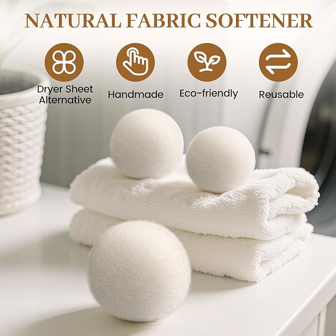 Wool Dryer Balls Handmade 3 Pack XL, Laundry Dryer Lint Balls, Reusable New Zealand Wool Natural Fabric Softener Essentials, Replace Dryer Sheets, Wrinkles Free, Shorten Drying Time