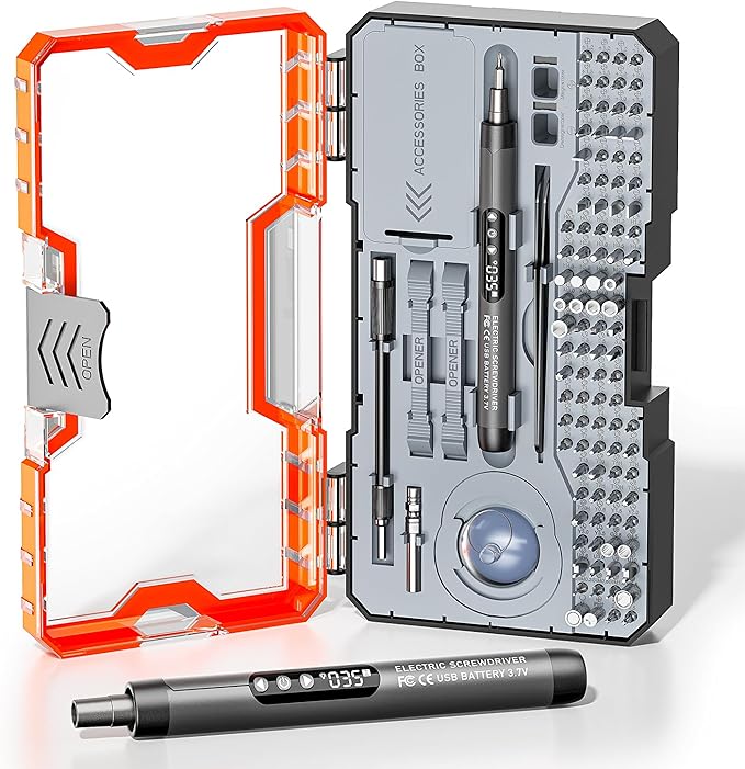 120-IN-1 Mini Electric Screwdriver Set is a comprehensive electric precision tool kit designed for electronics repair and assembly tasks