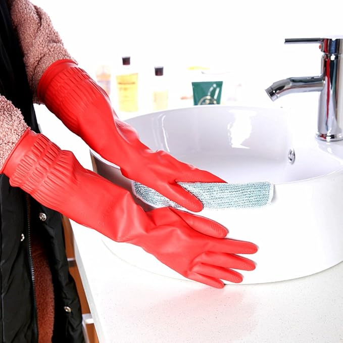 Rubber Cleaning Gloves Kitchen Dishwashing Glove 6-Pairs,Waterproof Reuseable.(Small)