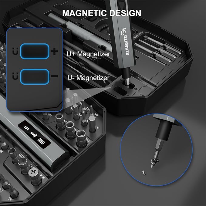 STREBITO Mini Electric Screwdriver Upgraded 155 in 1 Electric Precision Screwdriver Set with 140 S2 Steel Magnetic Bits, 5 Torque Settings, Electronics Repair Tool Kit for Computer, PC, Laptop, Phone