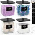 COAZEX 4 Pack Clear Laundry Pods Container, Plastic Square Laundry Room Organization and Storage Jars with Black Lids, Scoops & Labels for Detergent, Powder, Dryer Balls