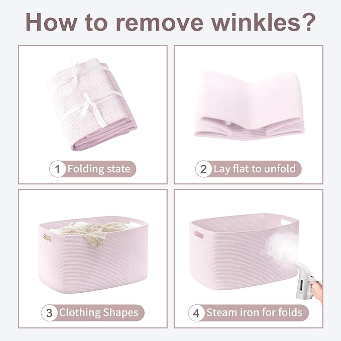 86L Large Baby Girls Laundry Basket for Nursery Storage,Cute Woven cotton Rope Baskets for Kids Toy，Gifts, Boho Square Wicker Blanket hamper for Living Room,Bedroom Dirty Clothes,Pink