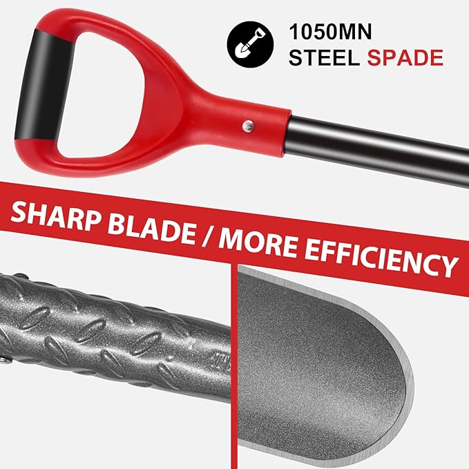 Drain Spade with Fiberglass Handle Root Saw Spades Garden Shovel for Digging,Trenching,44 inches